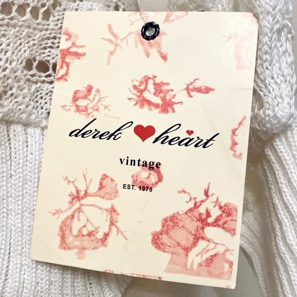 Derek Heart Vintage White Crochet Open Knit Long Sleeve Cropped Cardigan Size L - Picture 6 of 12